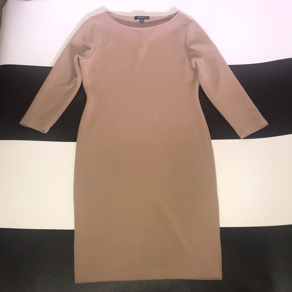 Midi 3/4 sleeve tan shift dress